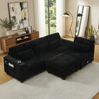 L-Shaped Corduroy Modular Sectional Sofa with Detachable Footrest