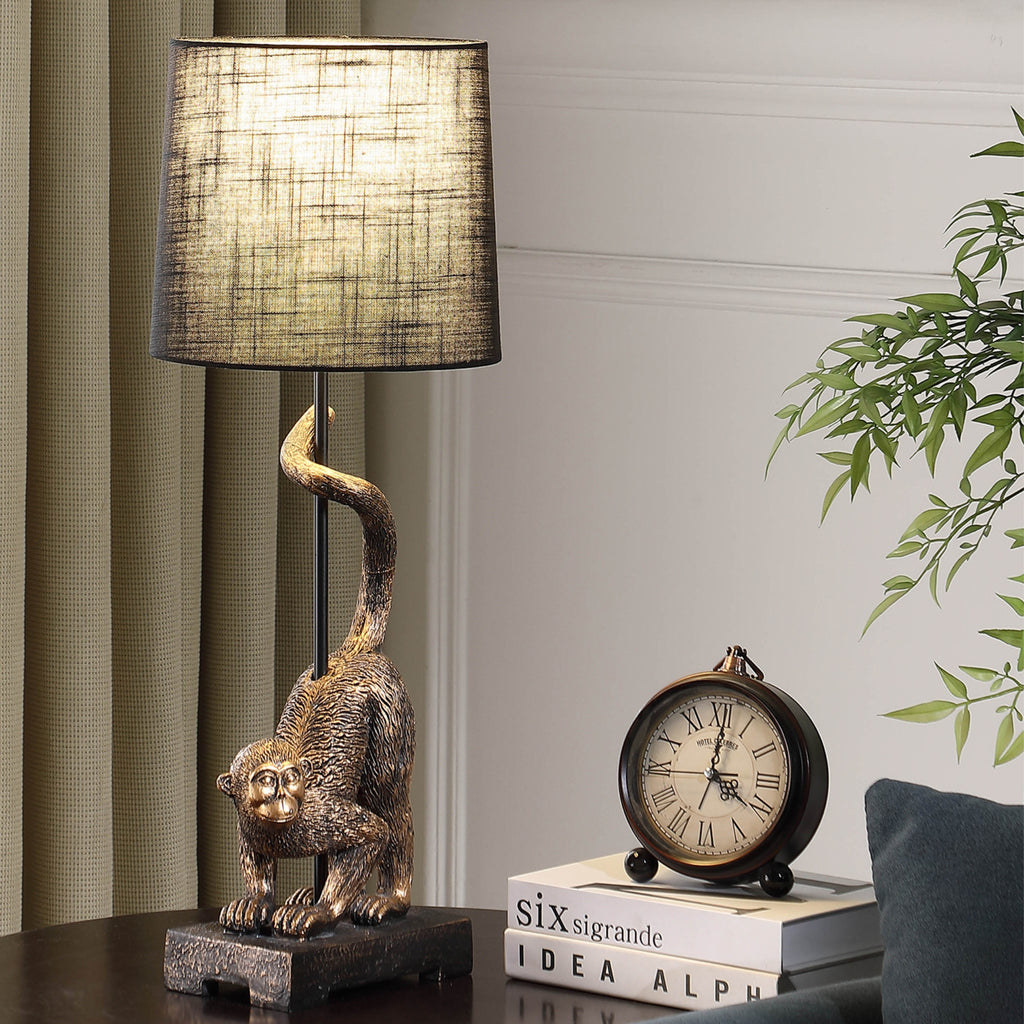 24" In Wildlife Old World Antique Bronze Capuchin Monkey Polyresin Table Lamp