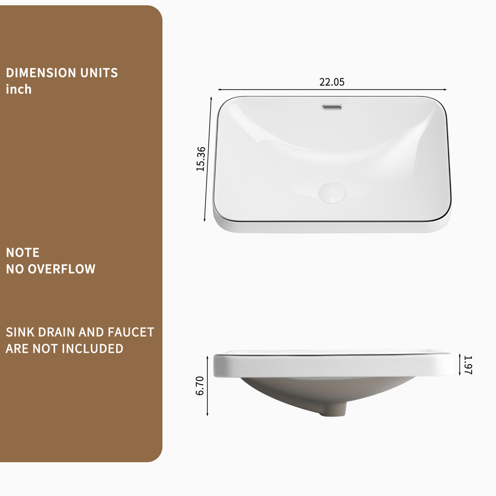 Ceramic Undermount Bathroom Sink 22.05" x 15.36"
