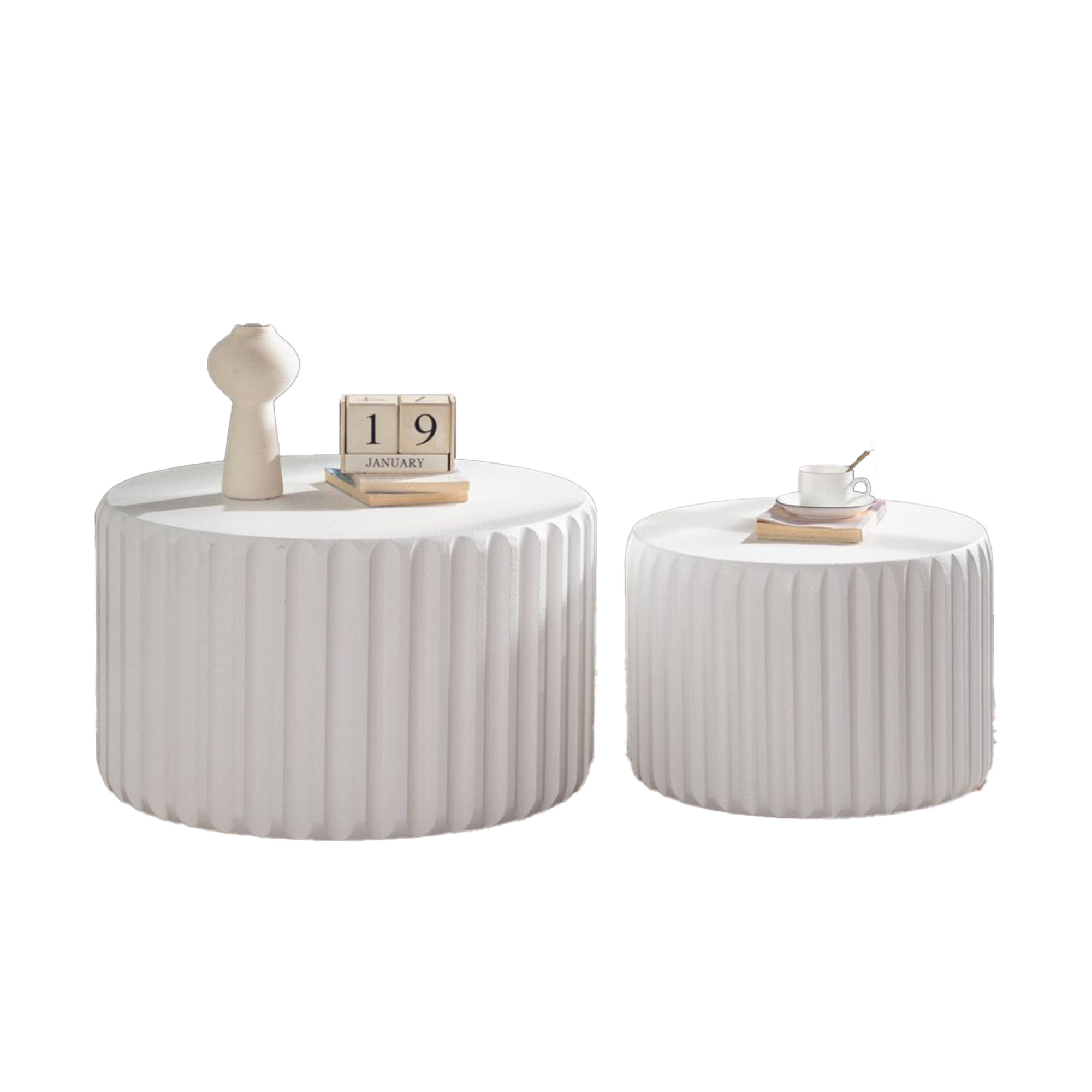 White Scalloped Round Coffee Table Set