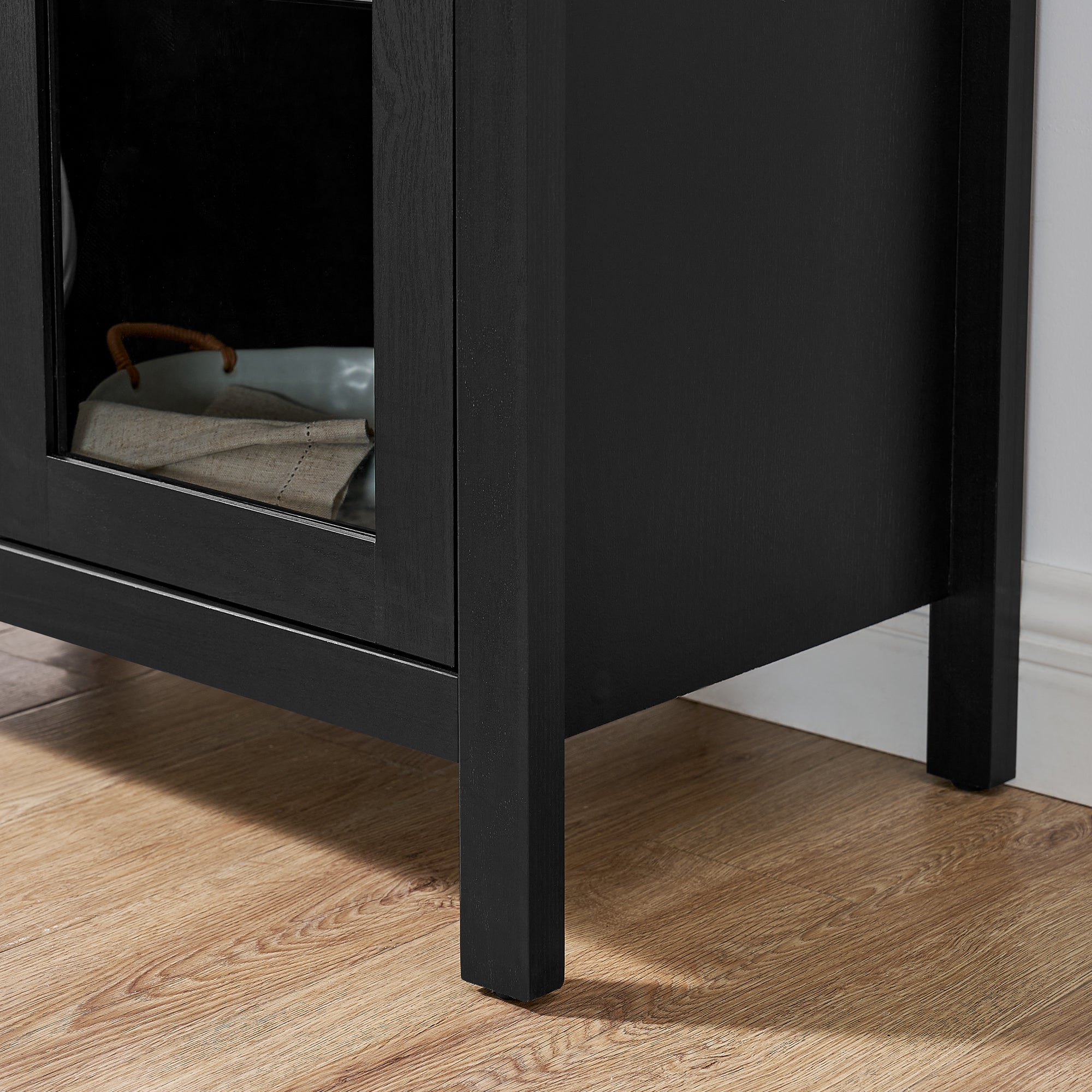 High Arched Storage Cabinet with Lamp - Black
