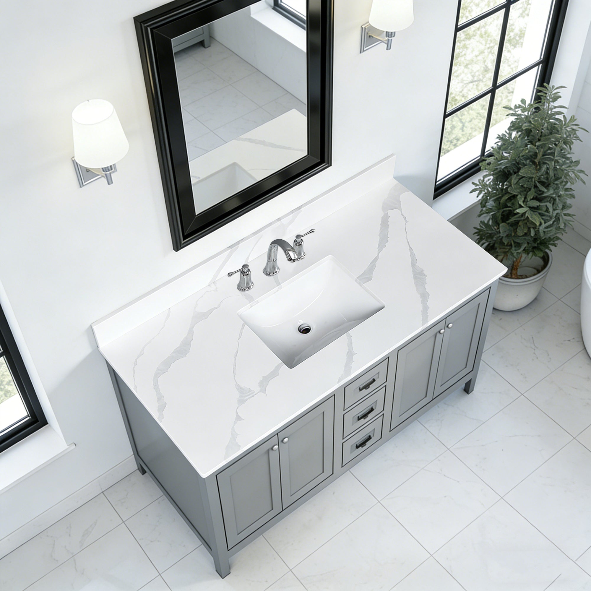 49-Inch Quartz Bathroom Vanity Top with Undermount Sink