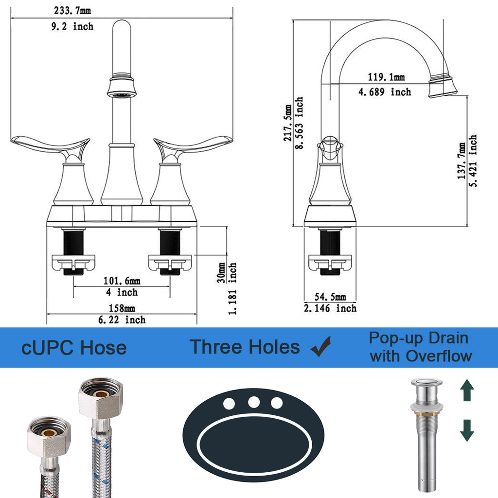 2-Handle 4-Inch Brushed Nickel Bathroom Faucet