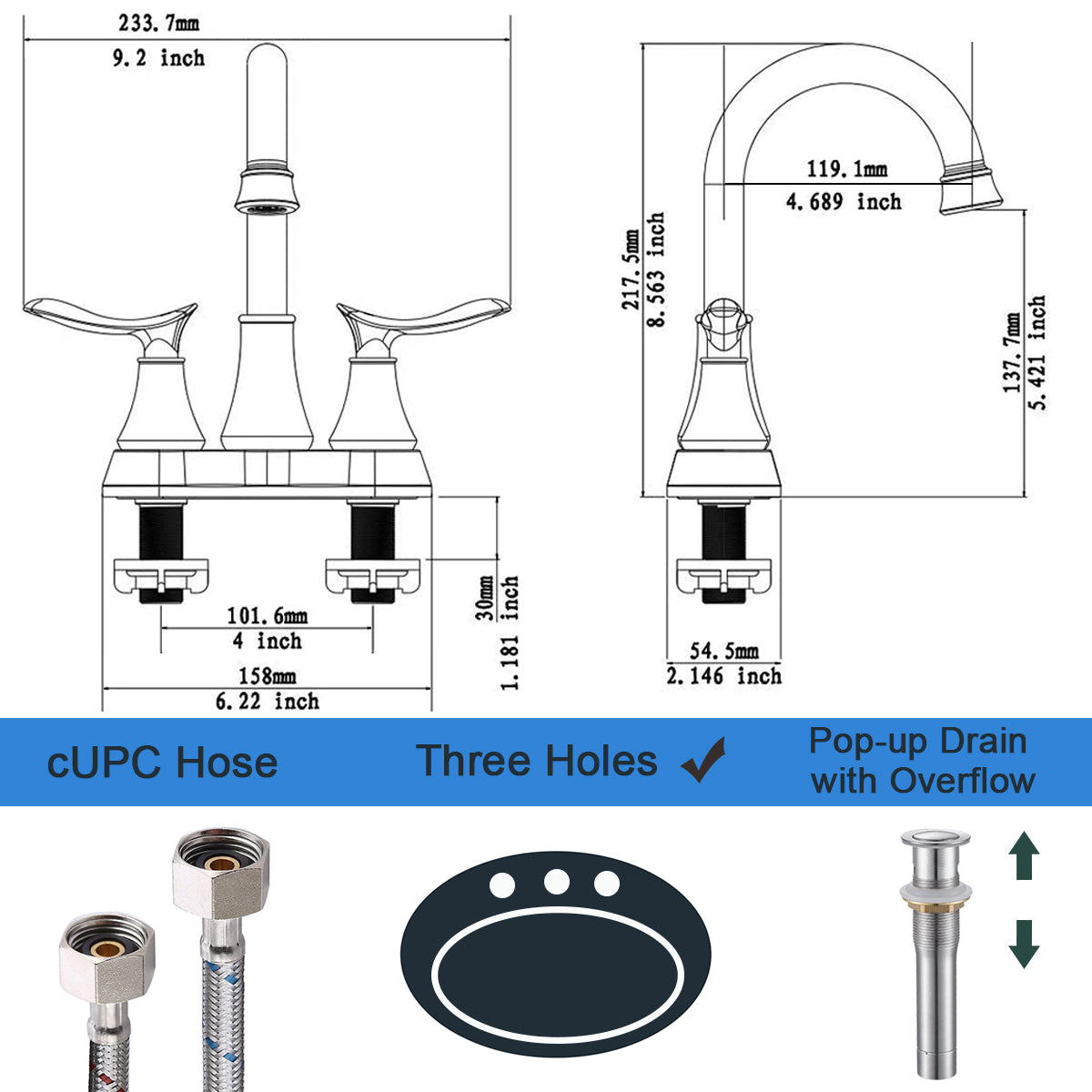 2-Handle 4-Inch Brushed Nickel Bathroom Faucet