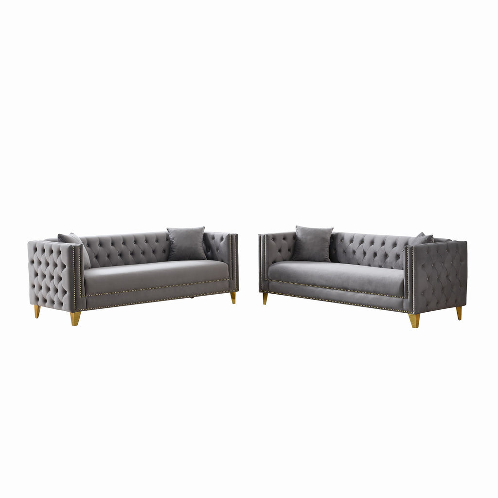 Chesterfield Velvet Sofa - 3+3 Seater Deep Seat Sofa