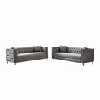 Chesterfield Velvet Sofa - 3+3 Seater Deep Seat Sofa