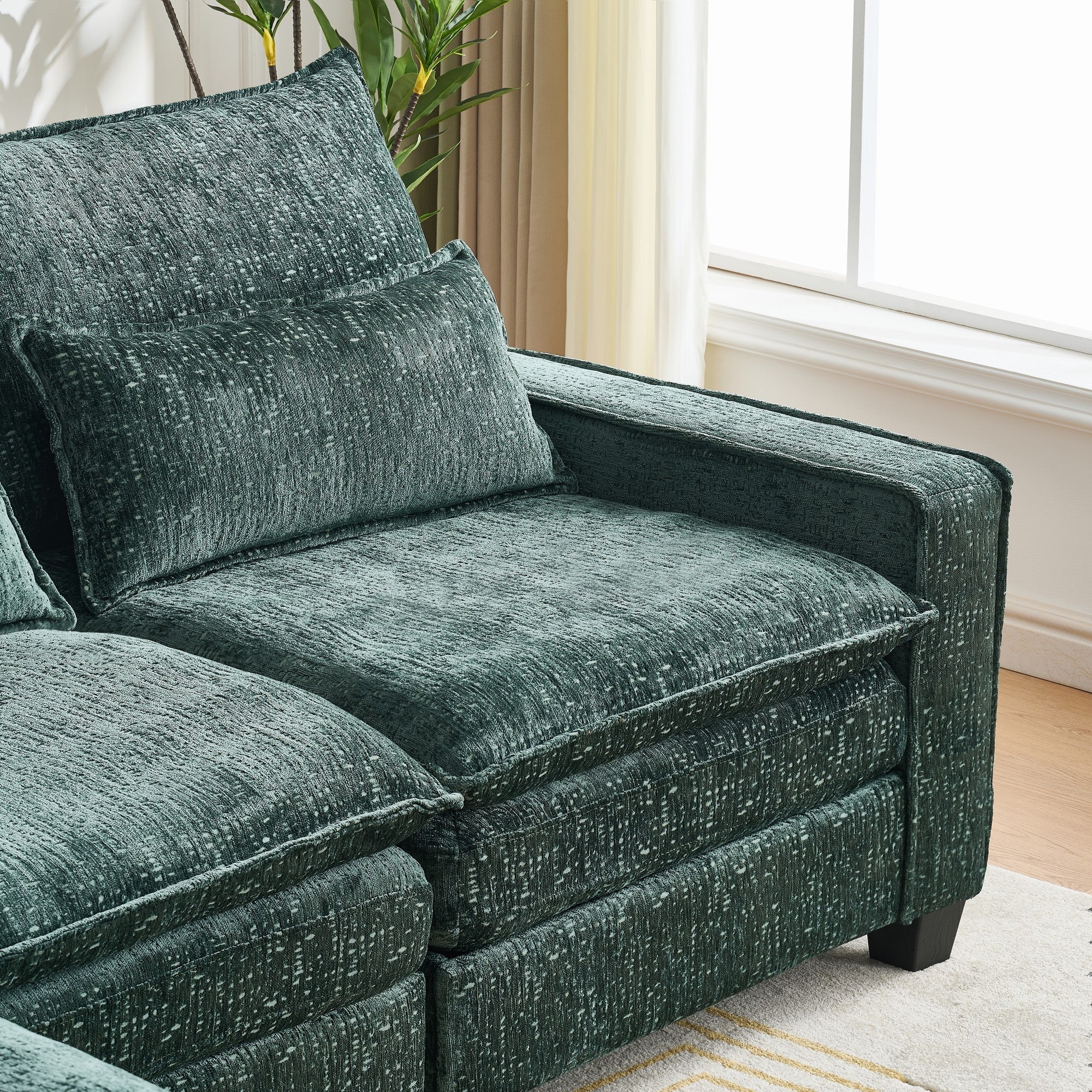 Modern Comfy Chenille L Shaped Sectional Sofa with Movable Ottoman