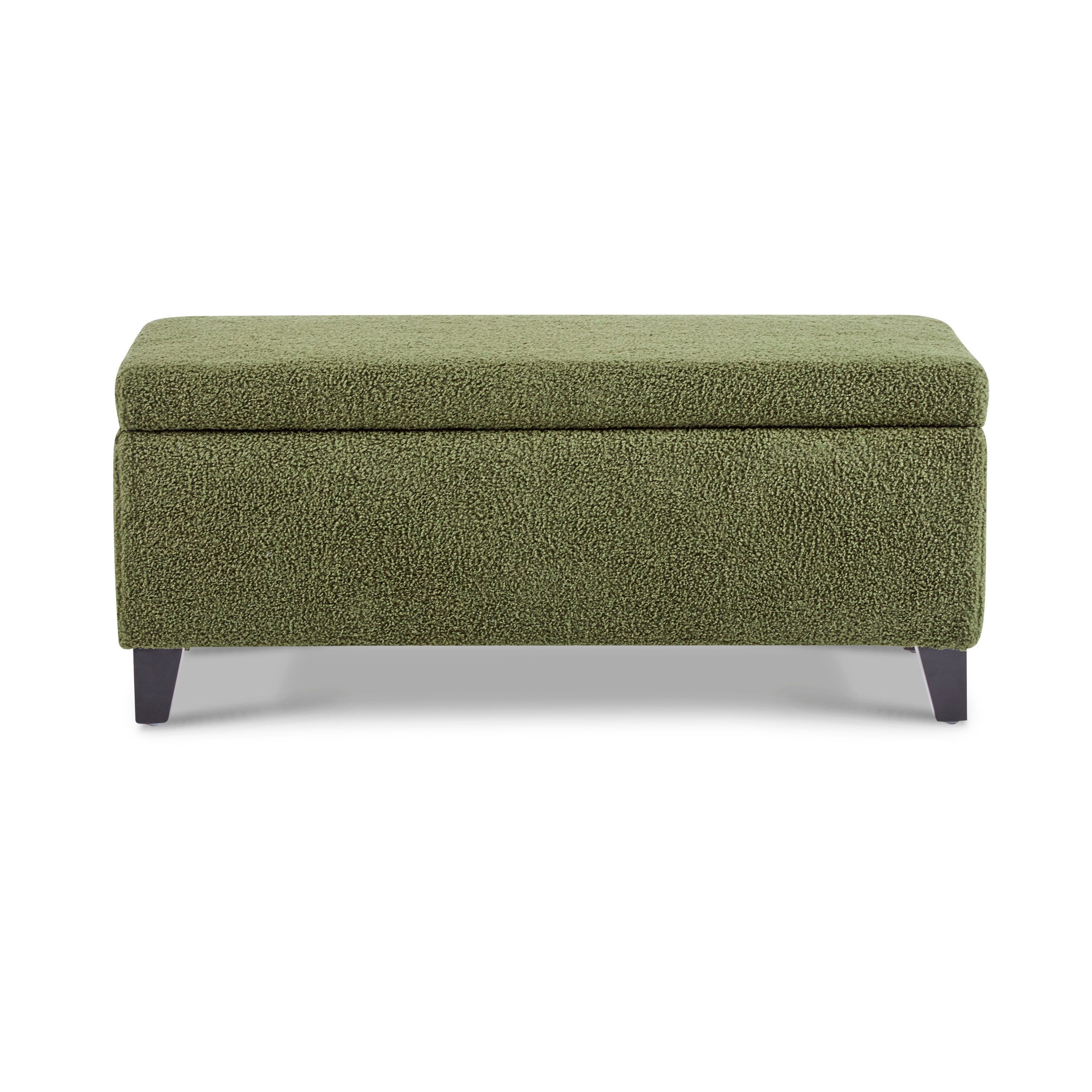 Storage Ottoman with Flip-Top Lid, Easy Assembly, Boucle Fabric & Rubber Wood Legs, Retro