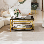 Square Glass Coffee Table in 33.5" with Luxurious Geometric Metal Frame