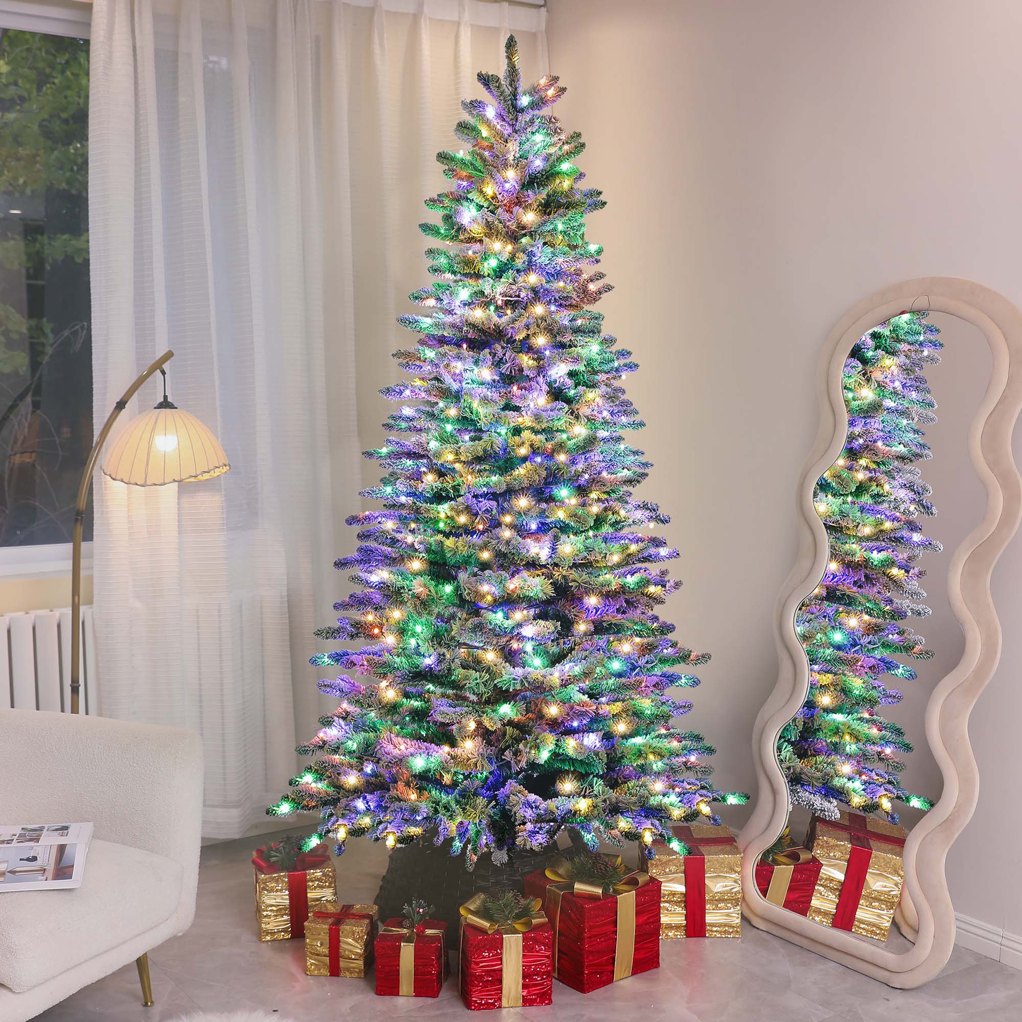 HOMCOM Pre-Lit Mountain Pine Artificial Christmas Tree