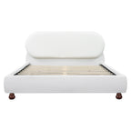 Cream-colored Boucle Upholstered Bed with Rubber Wood Foot, Queen