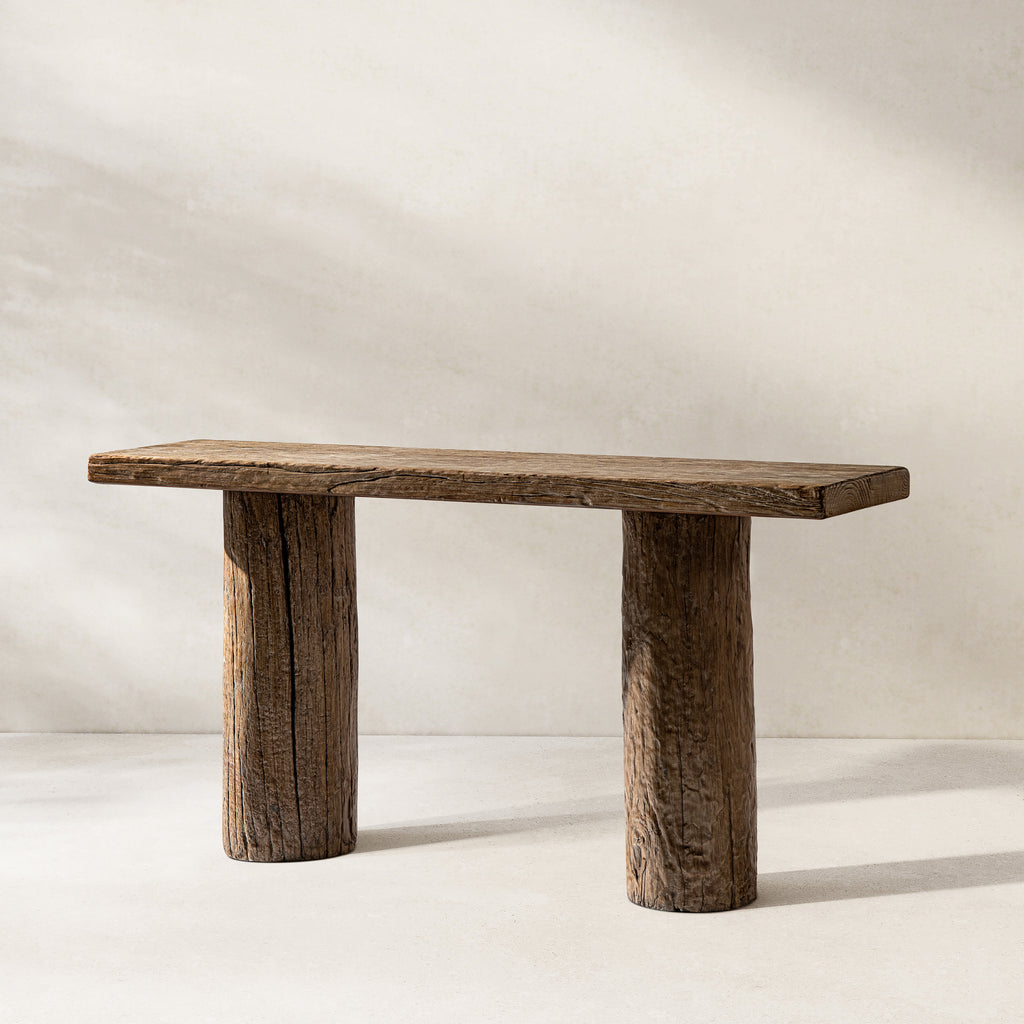 Arbor 60" Reclaimed Elm Double Pillar Console Table, Heritage Medium-Dark