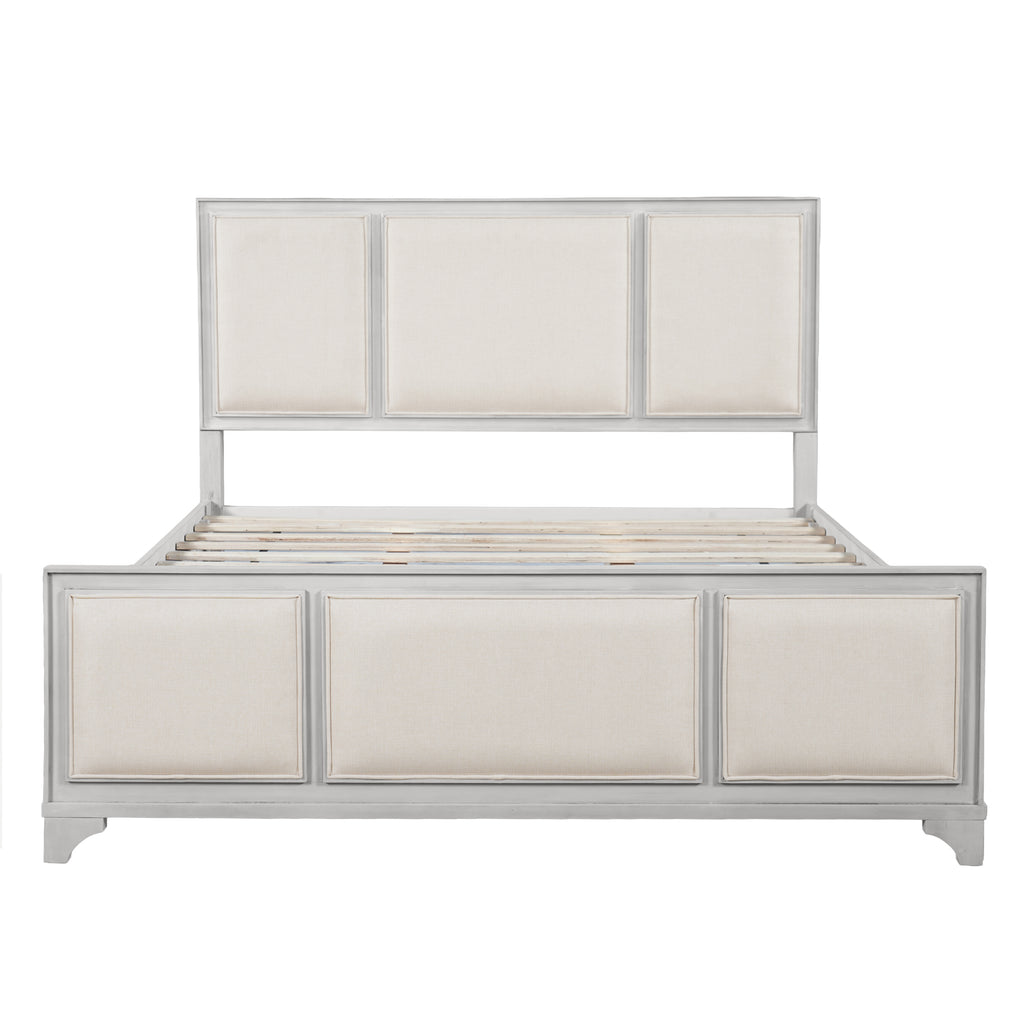 Queen Size Wooden Bed Frame with Upholstered Headboard