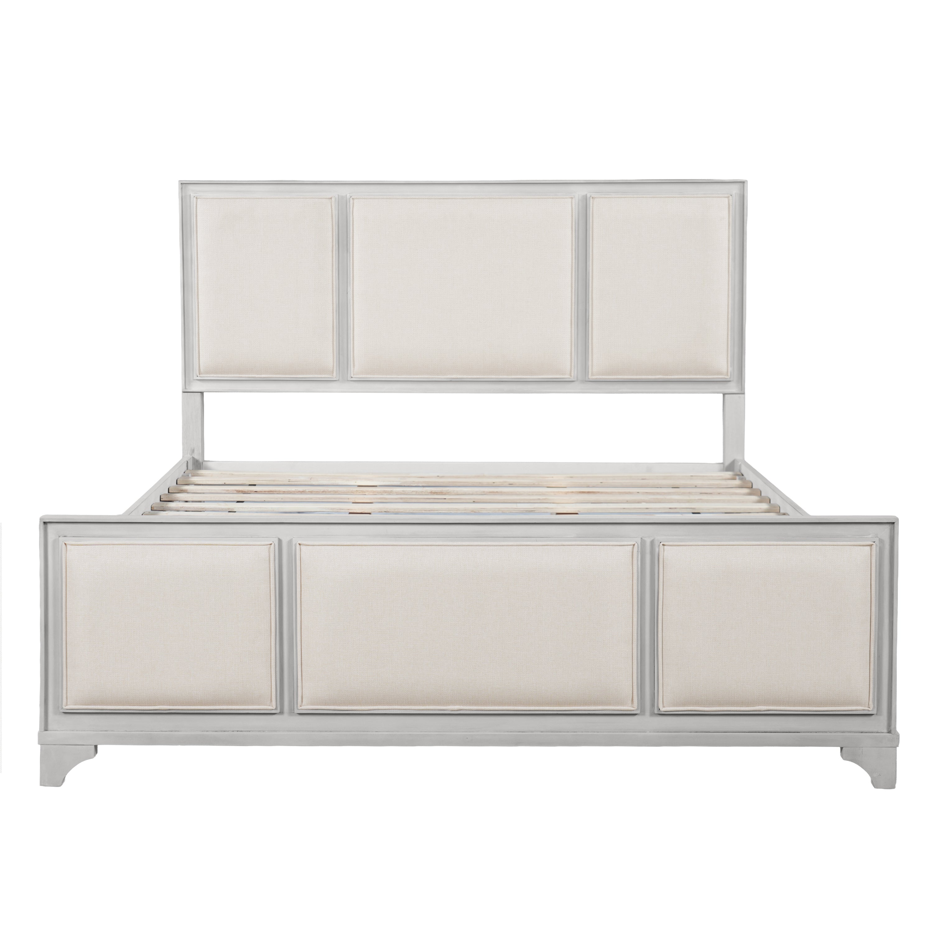Queen Size Wooden Bed Frame with Upholstered Headboard