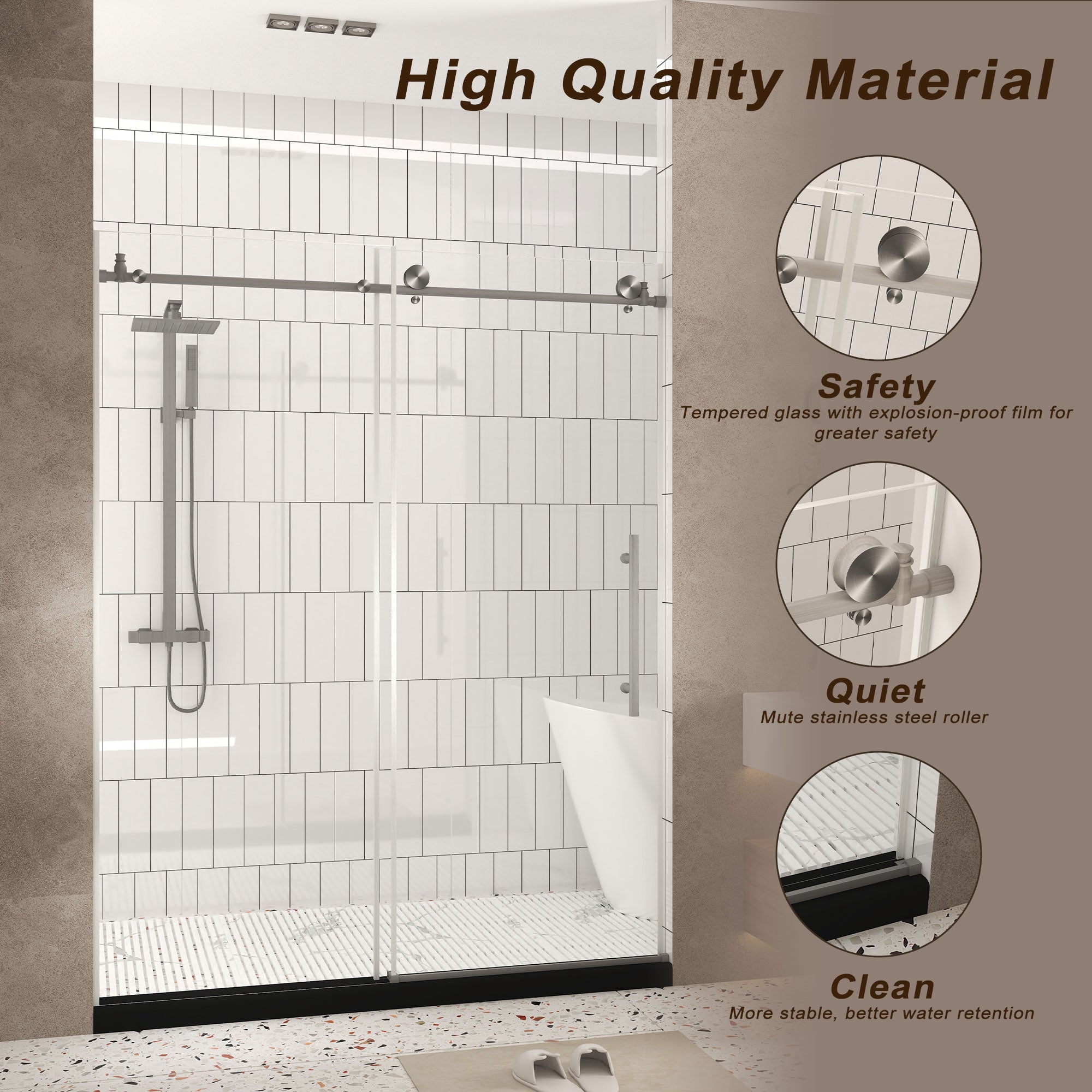 Frameless Shower Door 44-48"W x 76"H