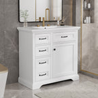 36-Inch Bathroom Vanity with Ceramic Sink Top, 4 Drawers and 1 Soft-Close Door
