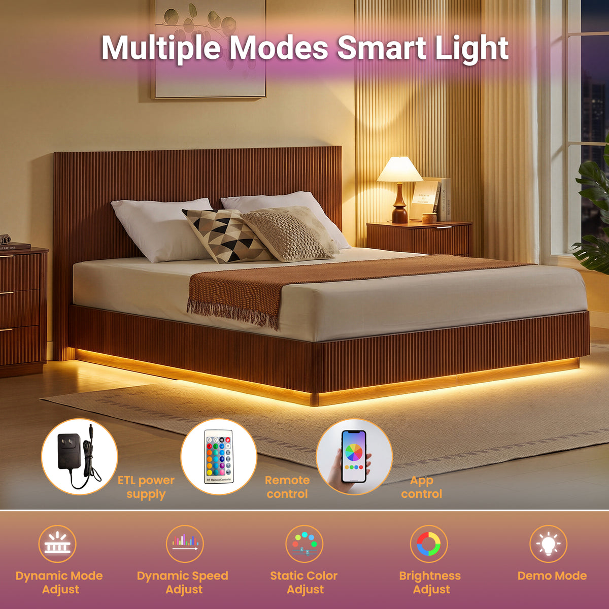 King Size Bed Frame With LED Lights