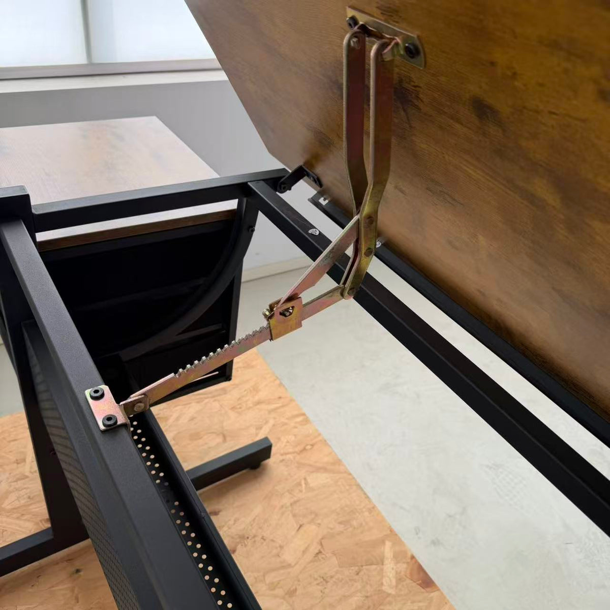Black Drafting Drawing Table with Adjustable Top, Stool, and 3 Drawers