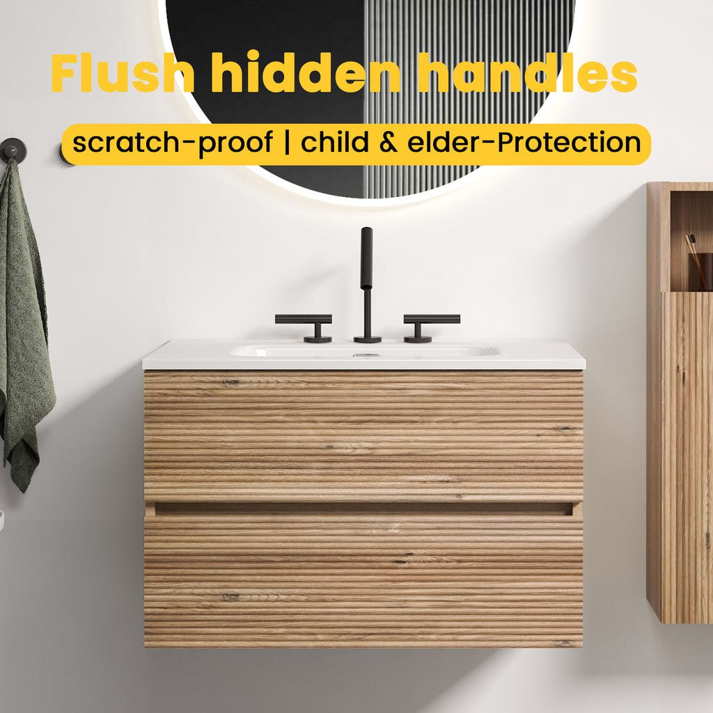 Gloria 30" Wall Mounted Rough Oak Bathroom Vanity