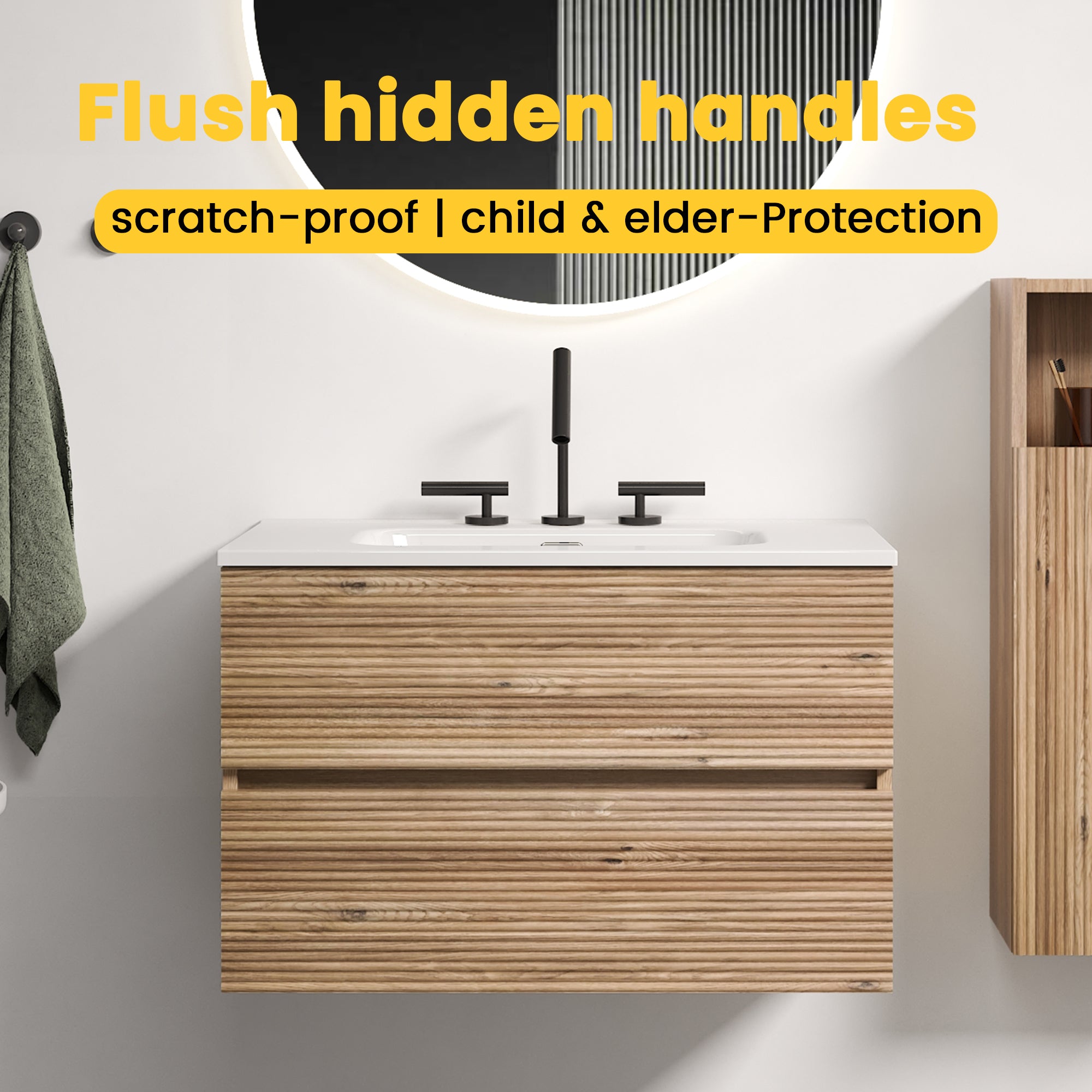 Gloria 30" Wall Mounted Rough Oak Bathroom Vanity
