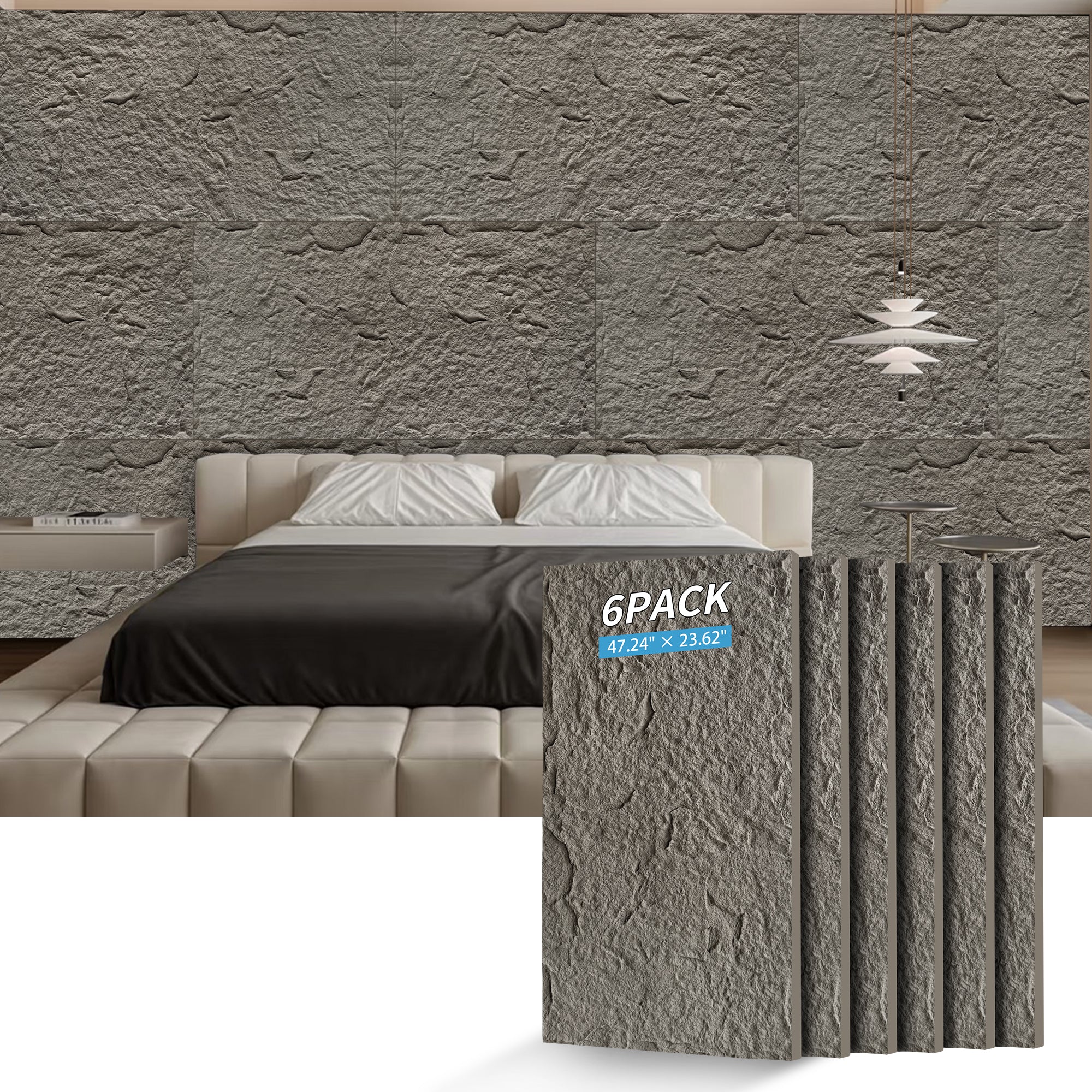 3D Faux Stone Wall Panels - 6 PCS PU Wainscoting Panel