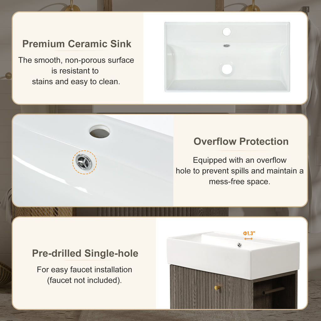21.6" Modern Bathroom Vanity with Ceramic Sink