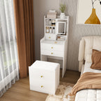 3-in-1 Dressing Table with LED Mirror & Storage Stool