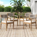 Braided Acacia Wood Outdoor Dining Chairs Set of 2