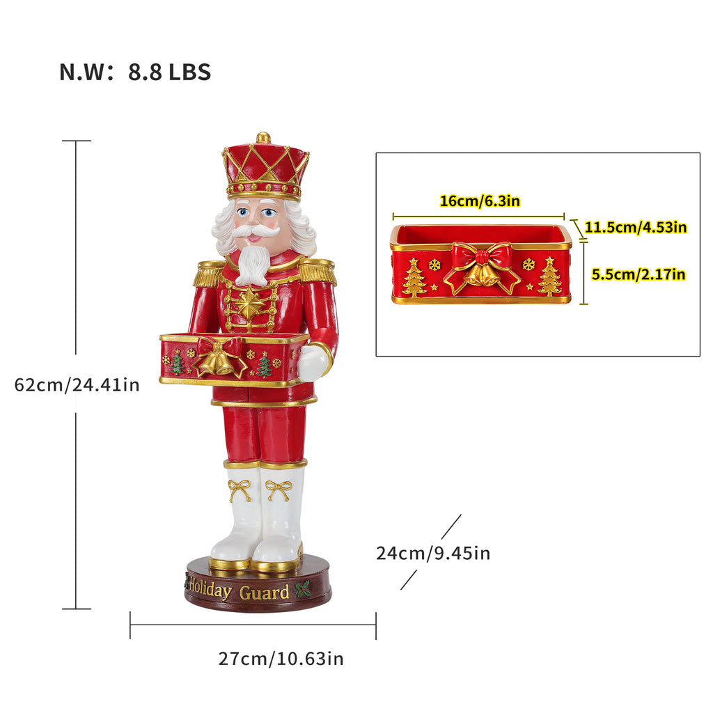 Christmas Nutcracker Soldier Statue with Serving Tray, Red and White