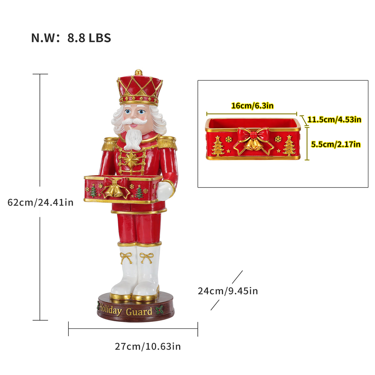 Christmas Nutcracker Soldier Statue with Serving Tray, Red and White