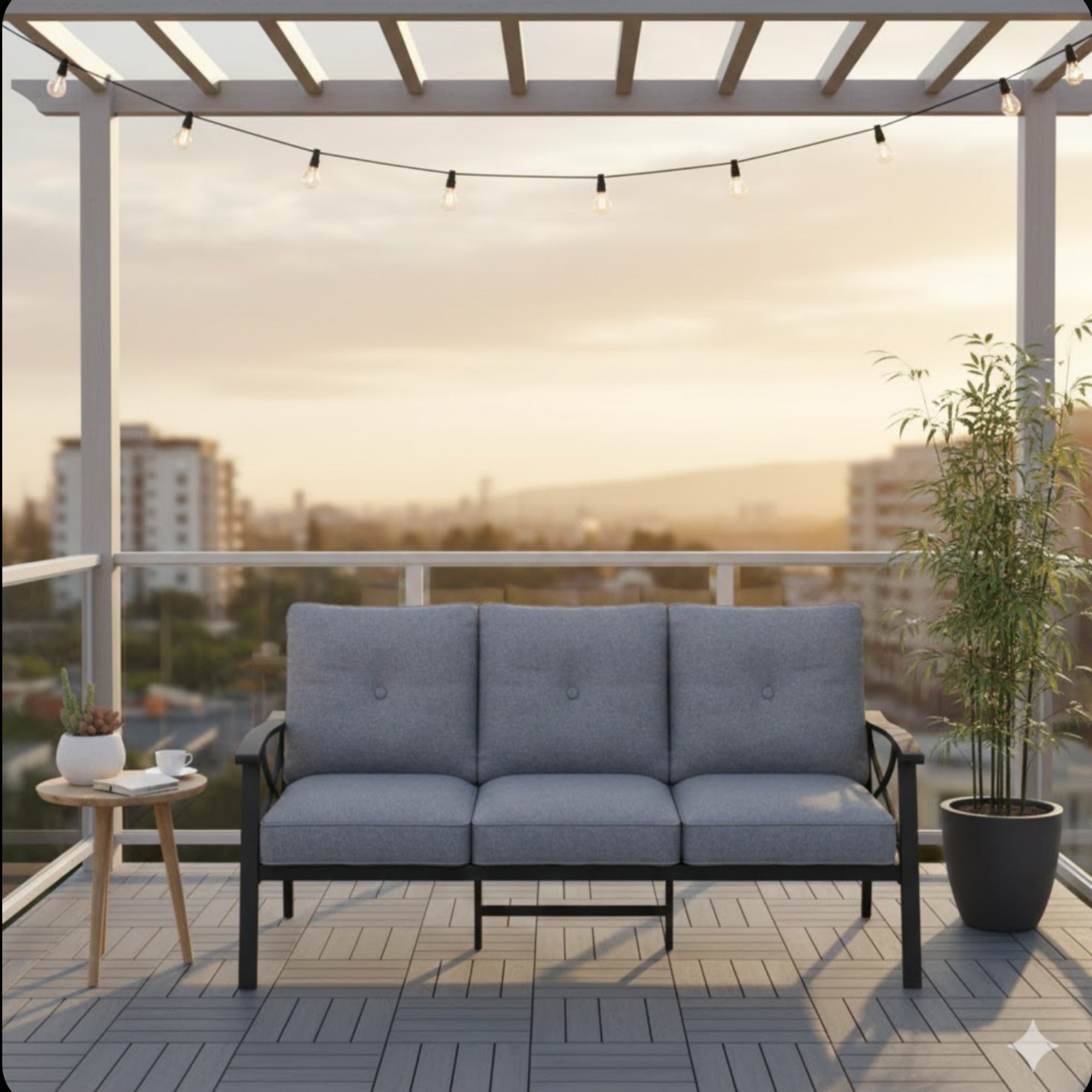 70” All-Weather Metal 3-Seat Patio Sofa, Khaki Frame