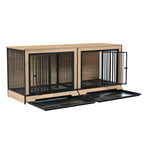 Wooden Dog Crate Furniture with Two Combined Rooms for Medium to Large Dogs