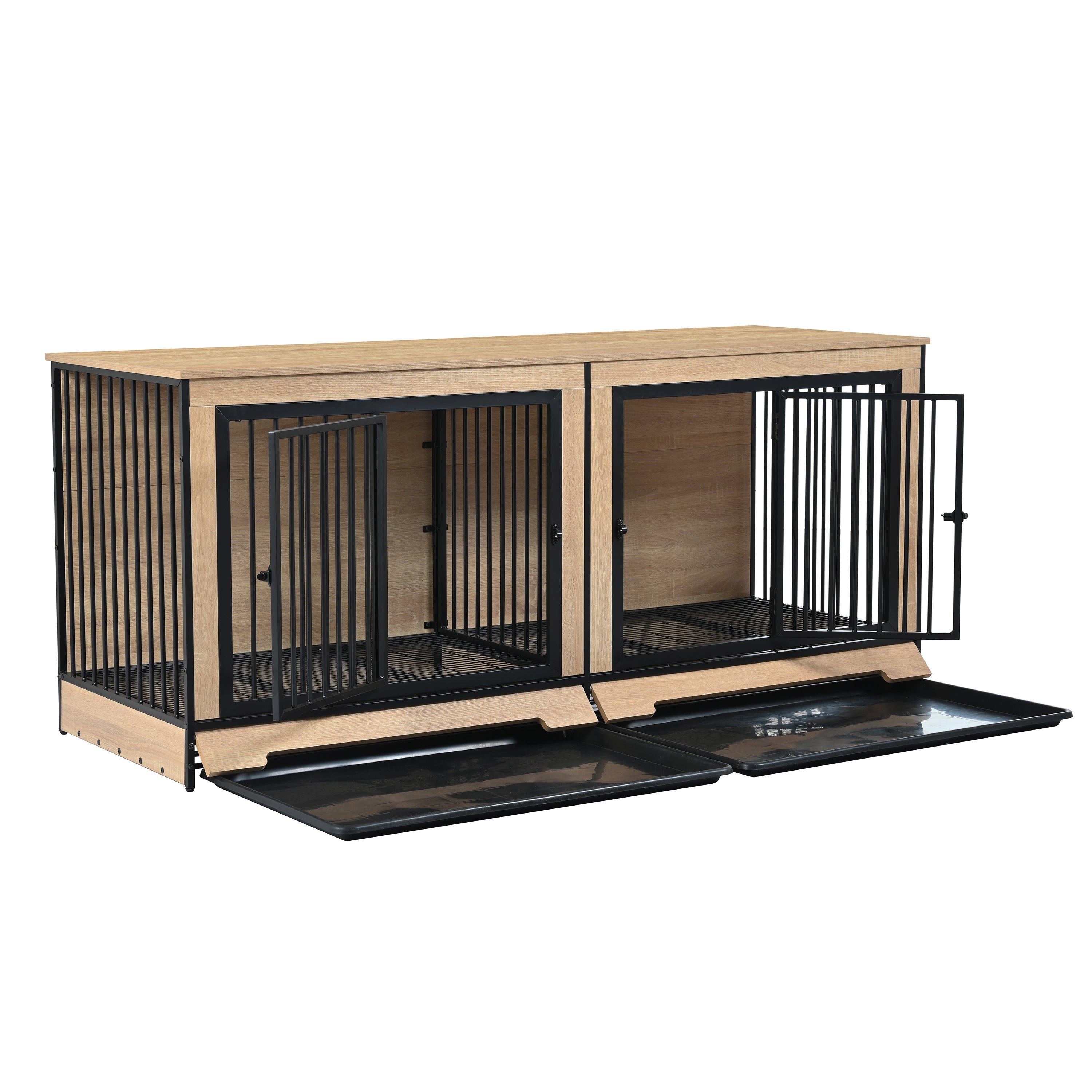 Wooden Dog Crate Furniture with Two Combined Rooms for Medium to Large Dogs