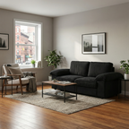 Compact Black Velvet 2-Seater Sofa with Hidden Storage
