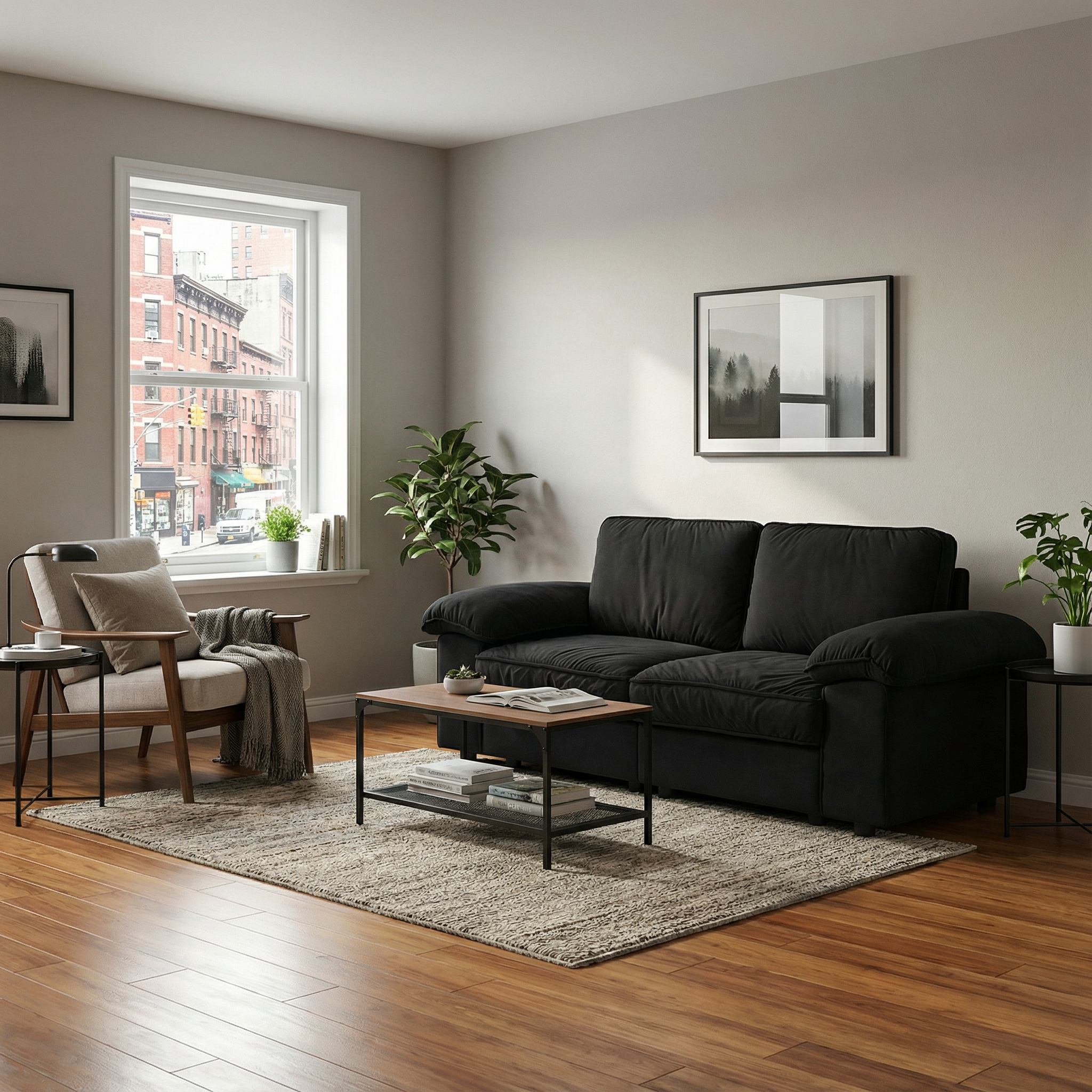 Compact Black Velvet 2-Seater Sofa with Hidden Storage