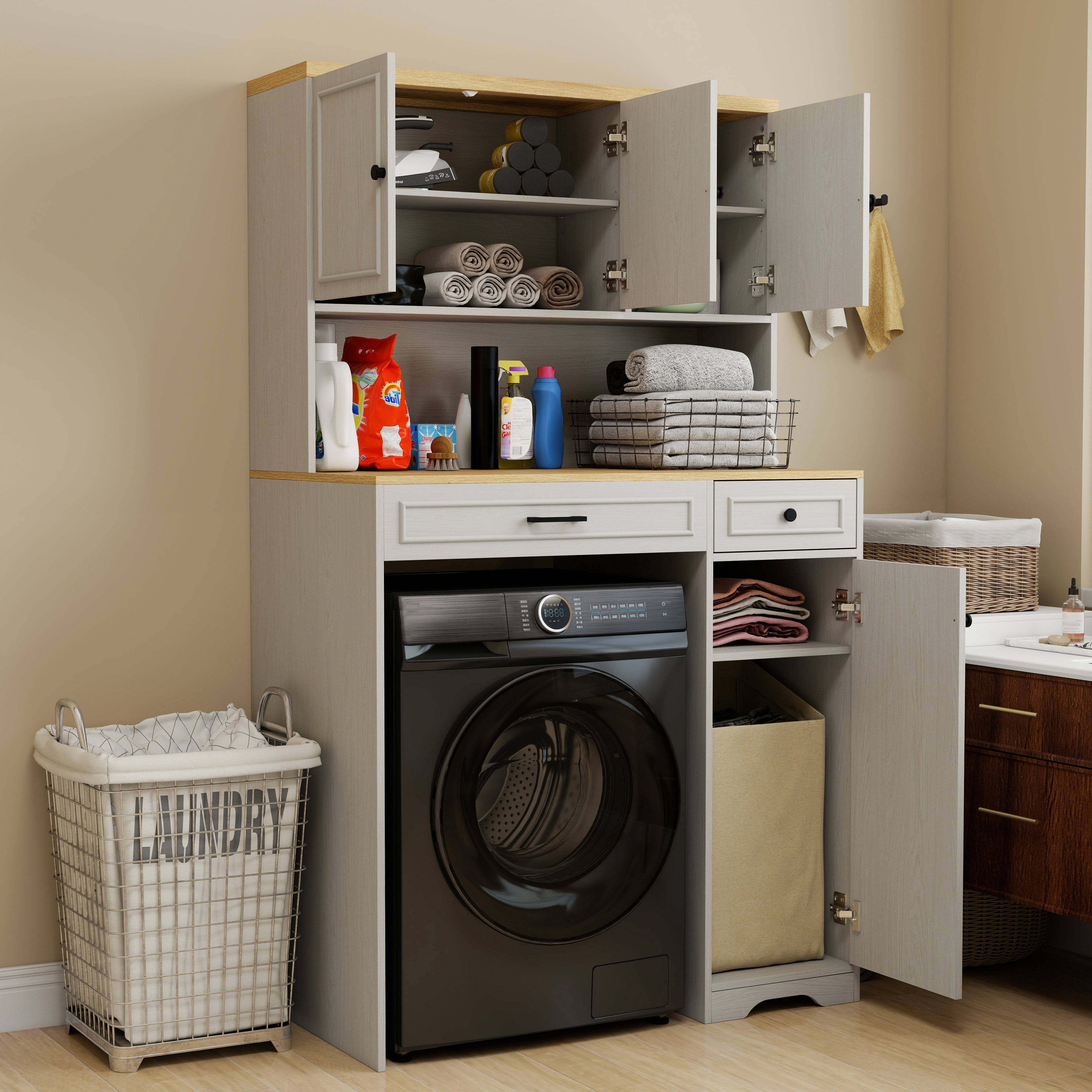 Over the Washer, Dryer and Robot Vacuum Storage Cabinet