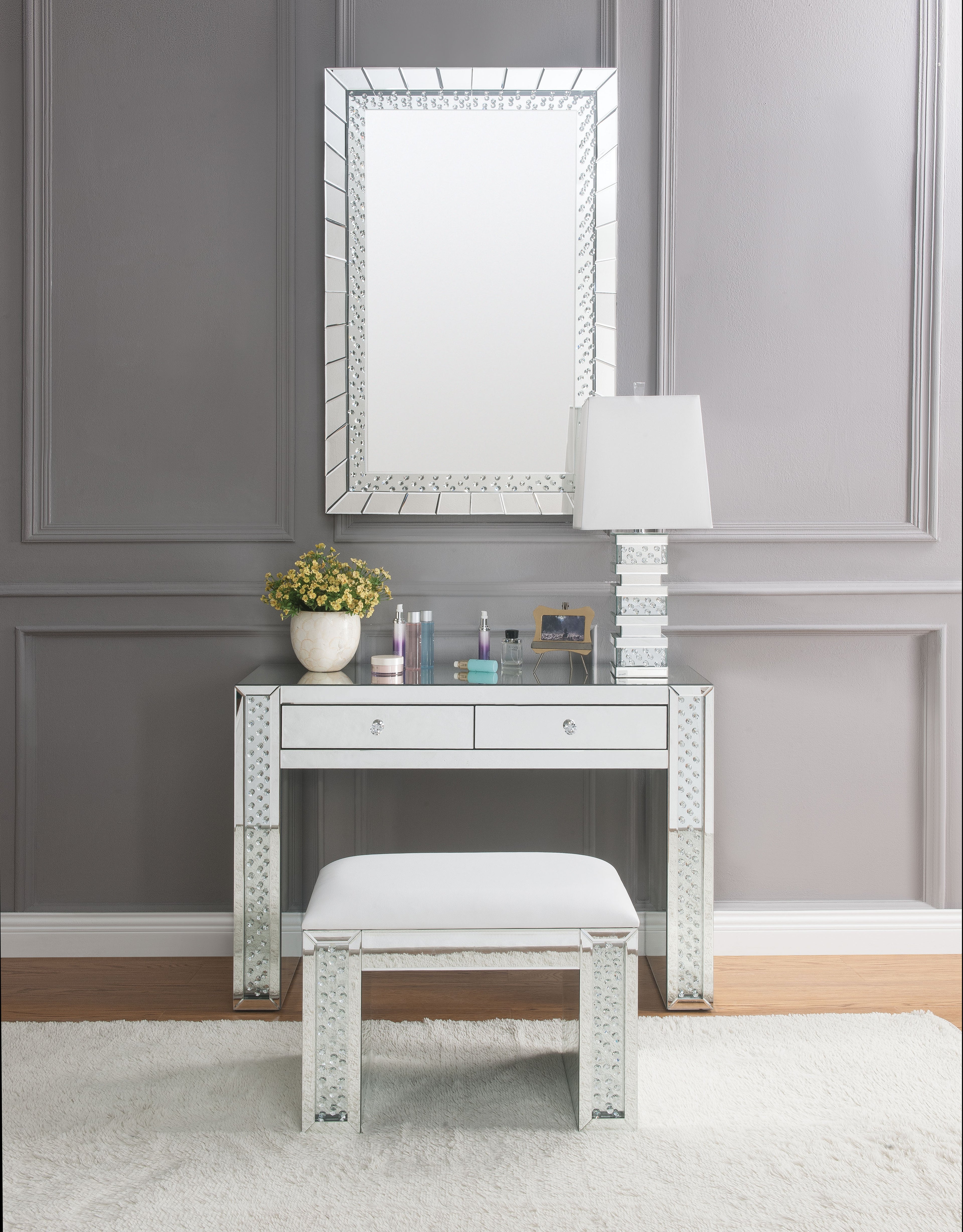 Nysa Mirrored & Faux Crystals Accent Mirror