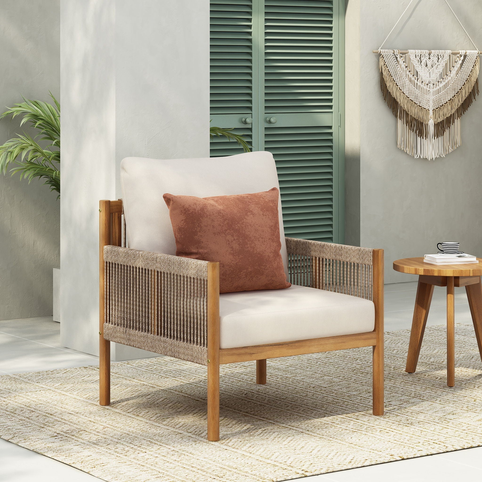 Modern Outdoor Woven Lounge Chair with Solid Wood Frame - Teak