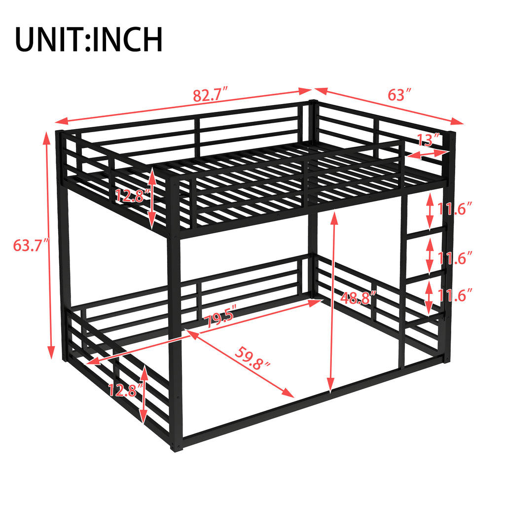 Metal Queen Over Queen Bunk Bed for Teens and Adults
