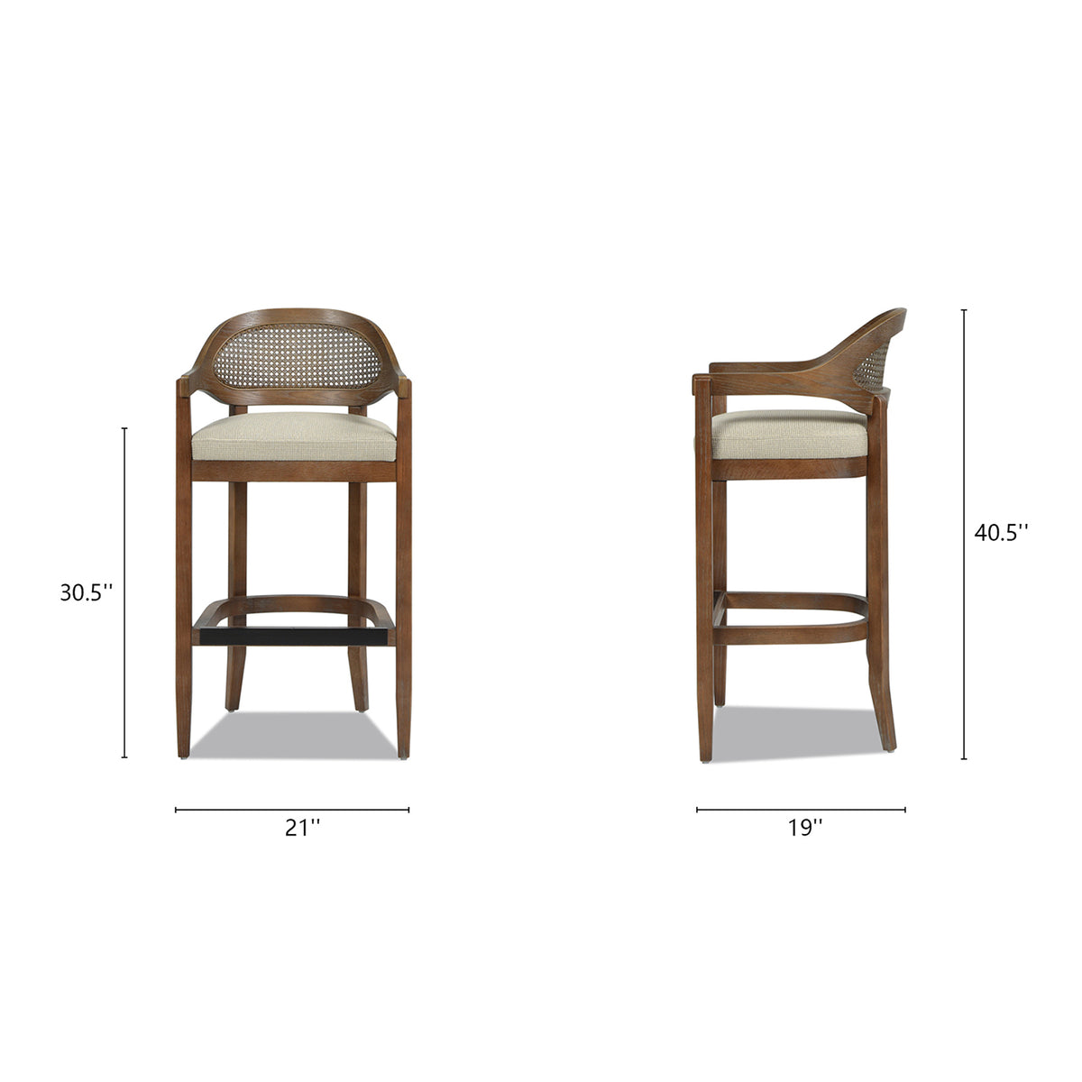 Americana Mid-Century Modern 30.5 Inch Cane Back Bar Stool, Beige