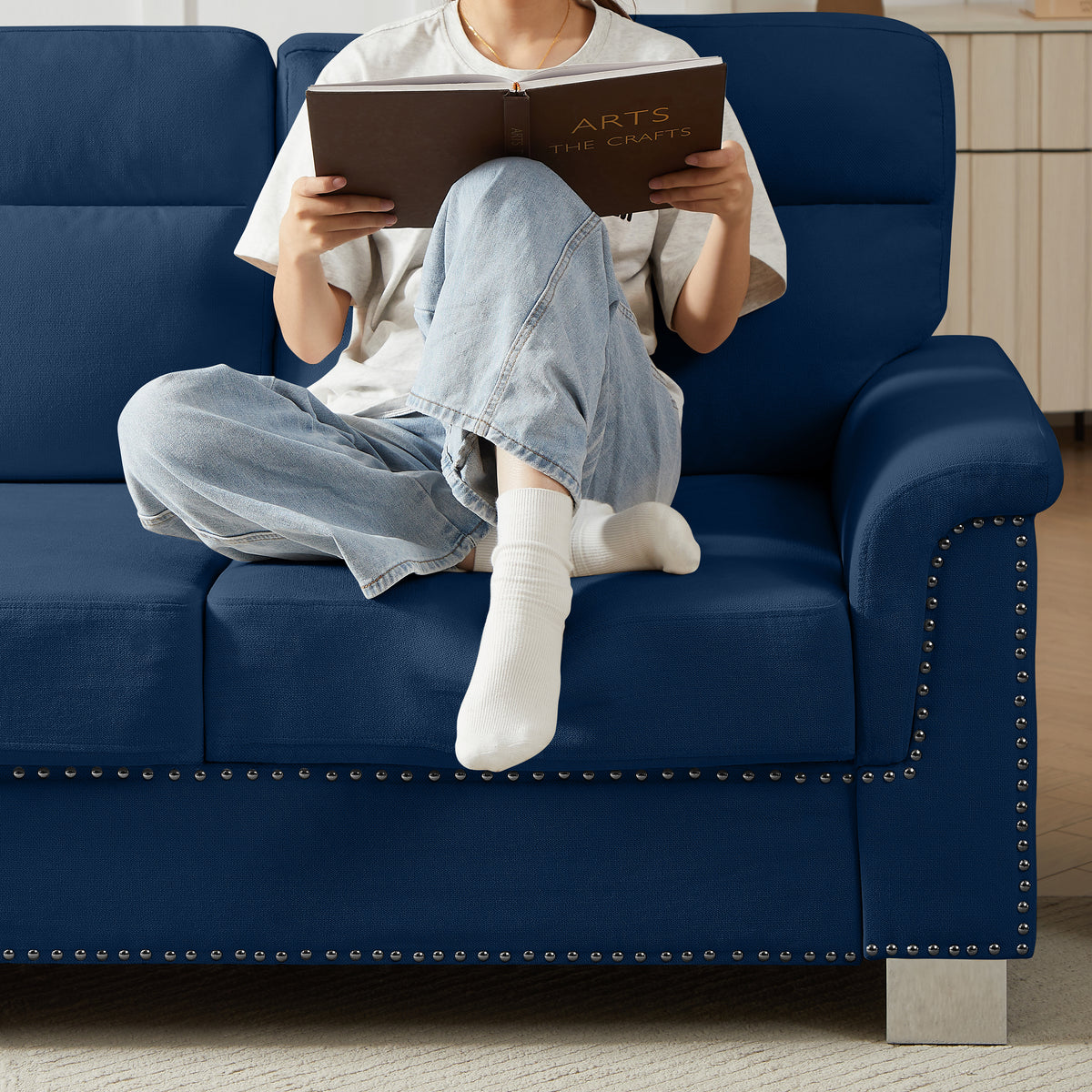 82" Modern Compressed Snowfleece Fabric 3-Seater Sofa