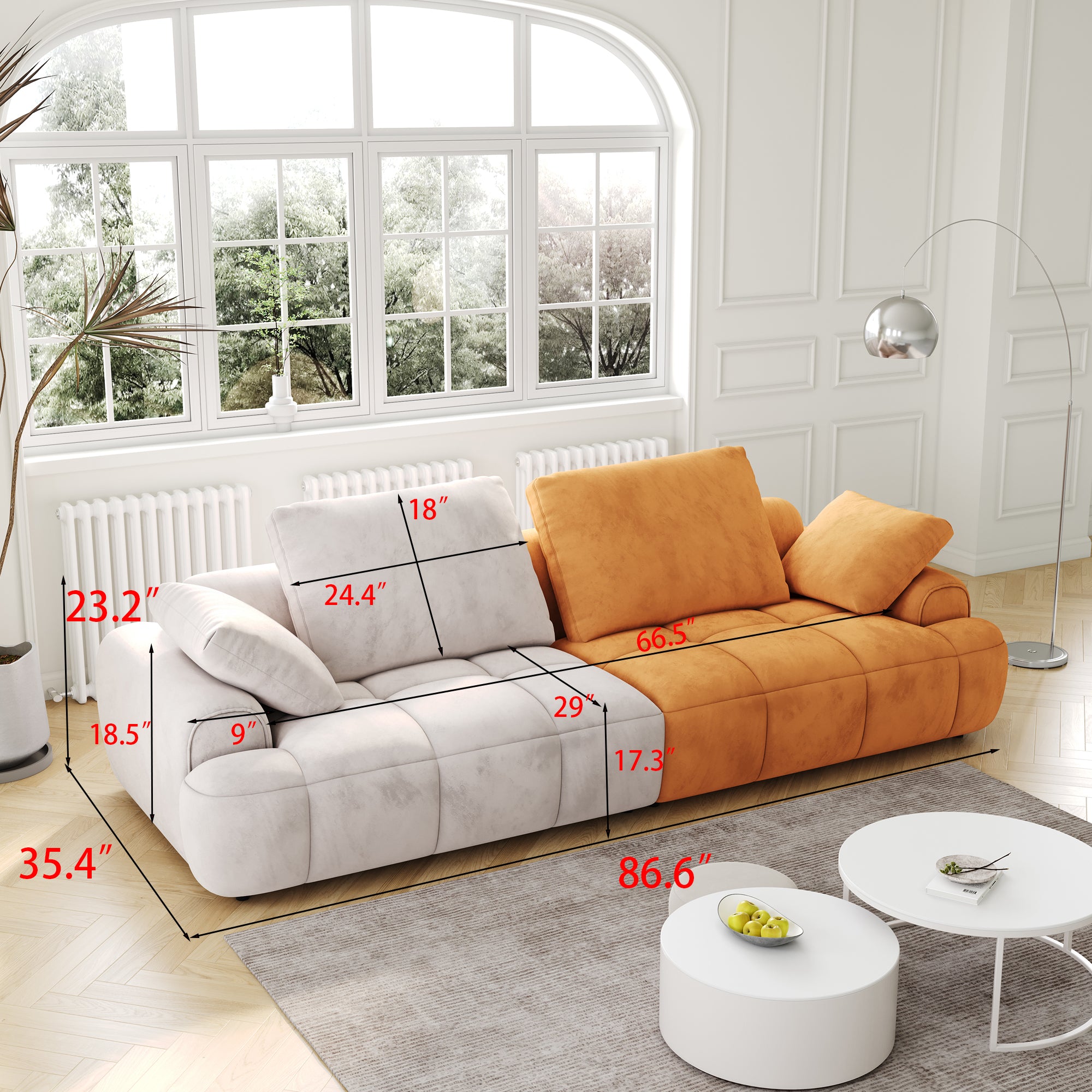 Large Two Seat Modern Upholstered Sofa
