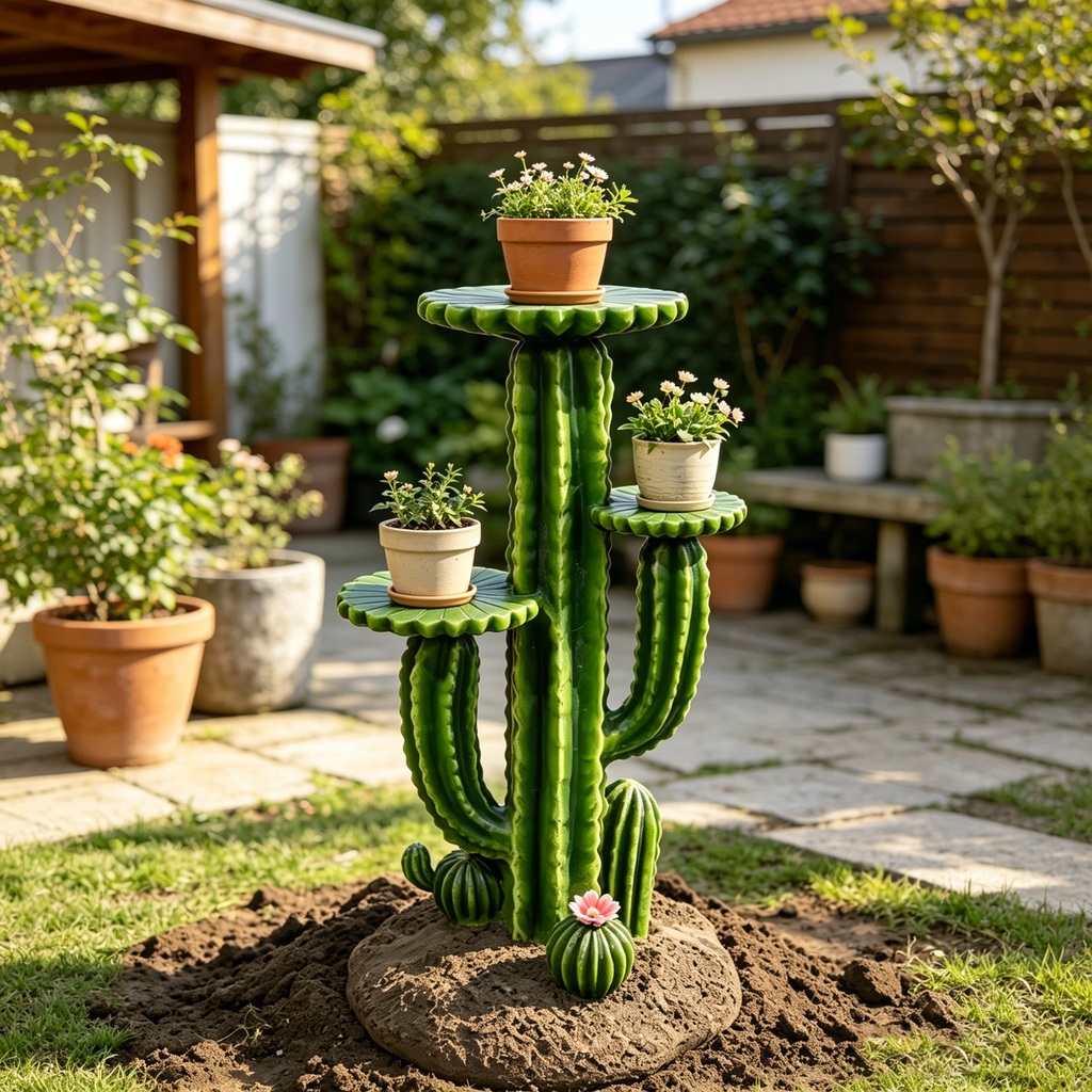 32" Resin Saguaro Cactus Plant Stand with 3 Display Shelves