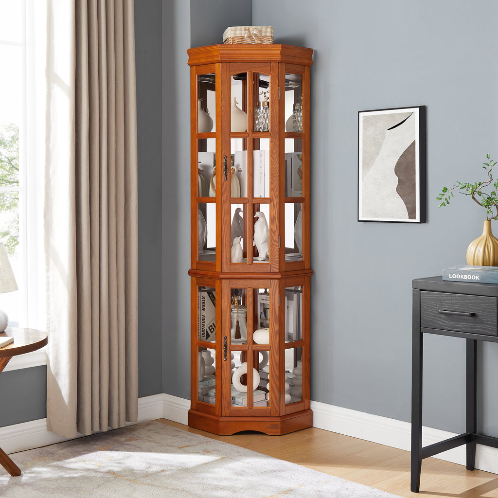 Corner Curio Cabinet with 5 Shelves and Lighting System