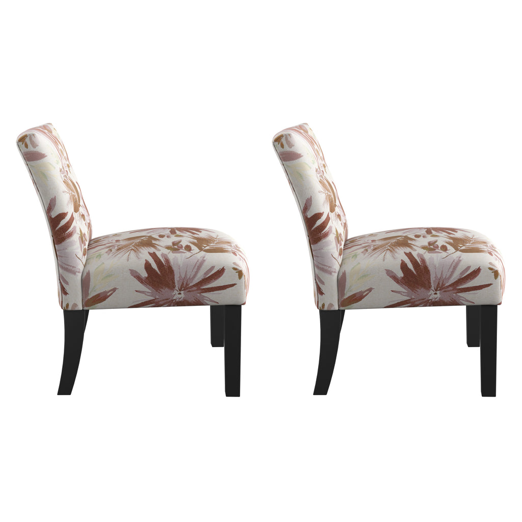 Red Floral Accent Chairs, Set of Two