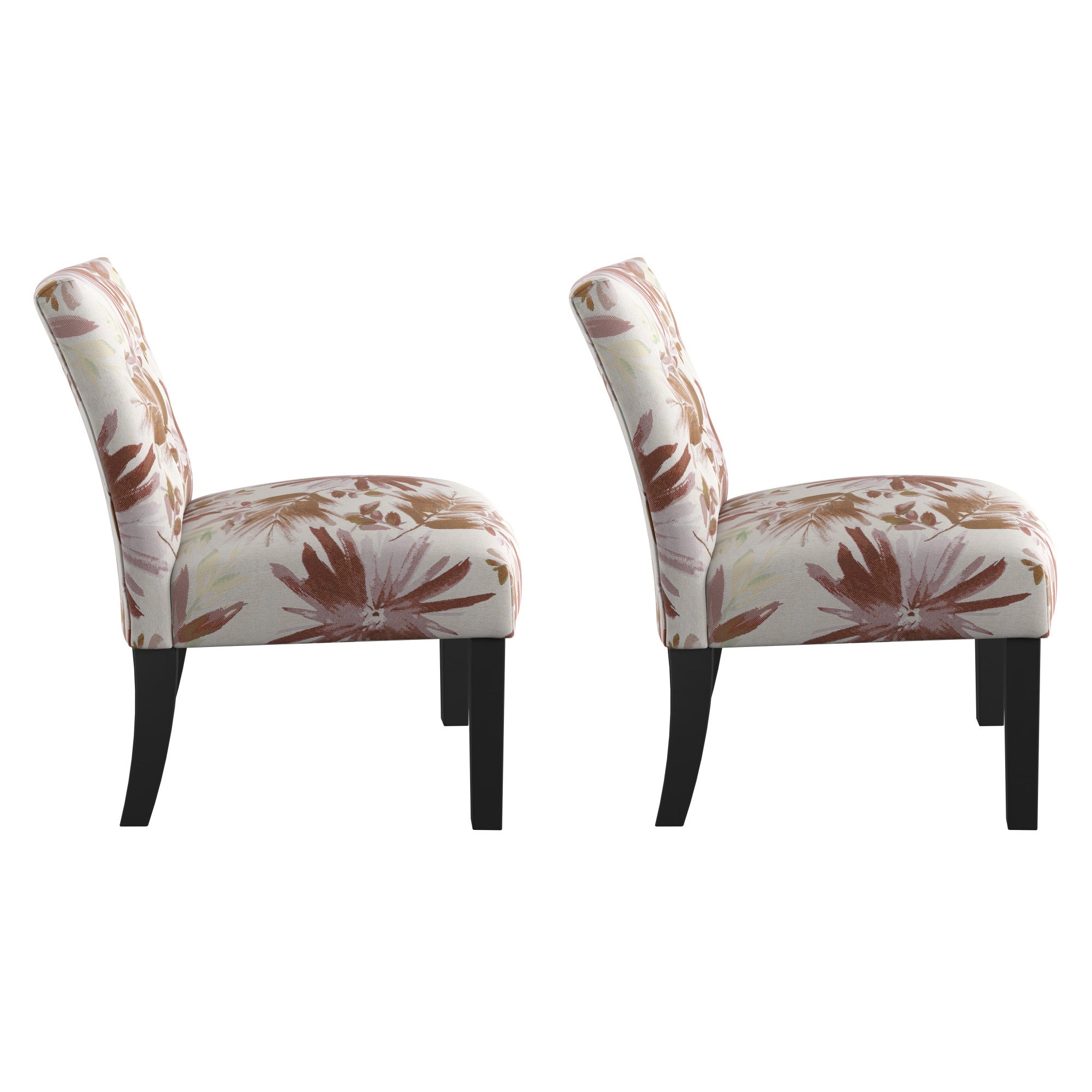 Red Floral Accent Chairs, Set of Two
