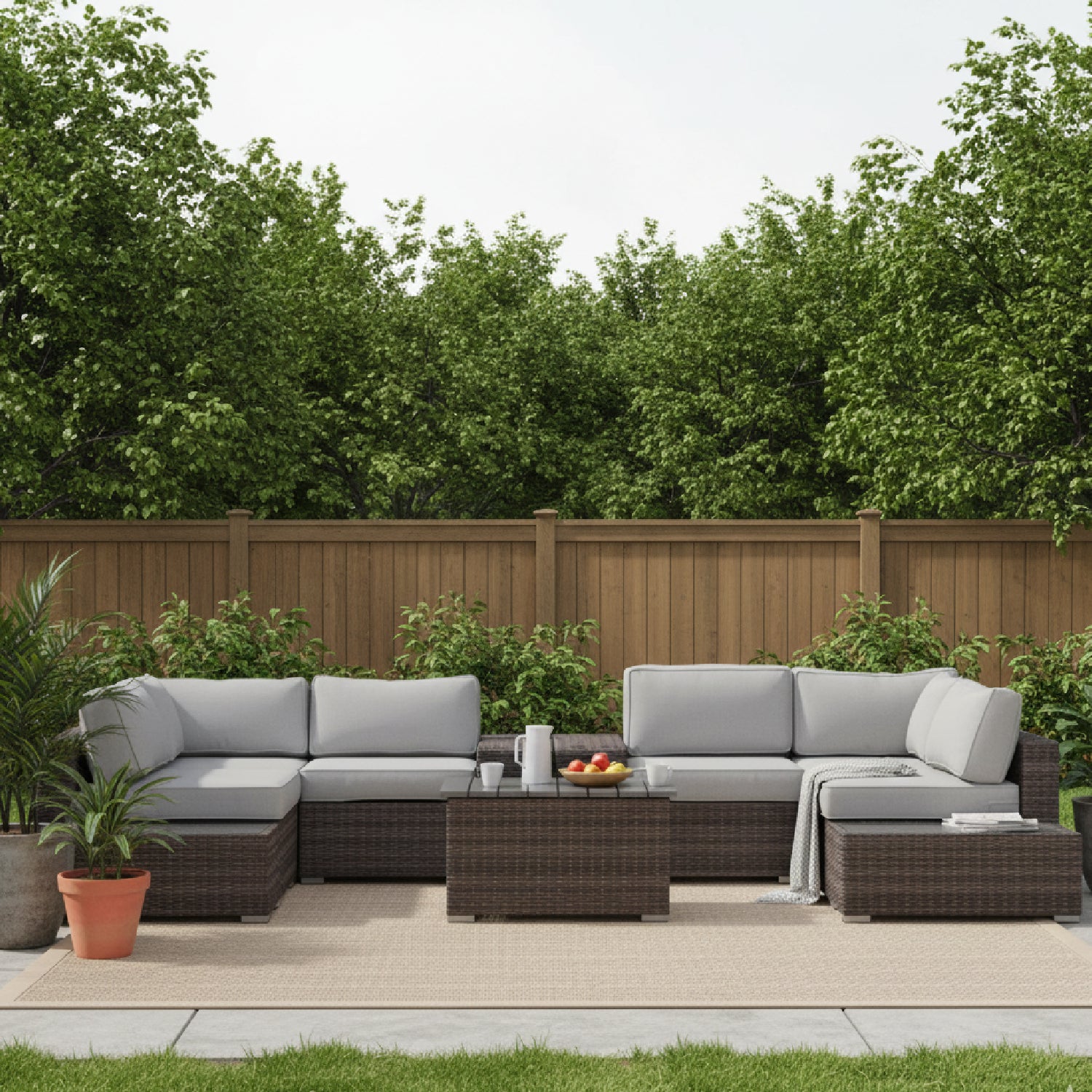 Fully Assembled Rattan Wicker Patio Seating Set for 4 with Cushions