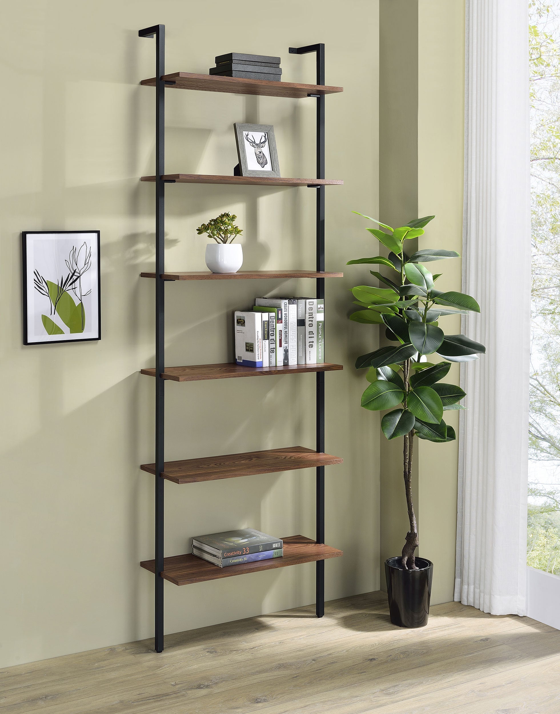 Owens 96-inch 6-shelf Wall Bookshelf Walnut-