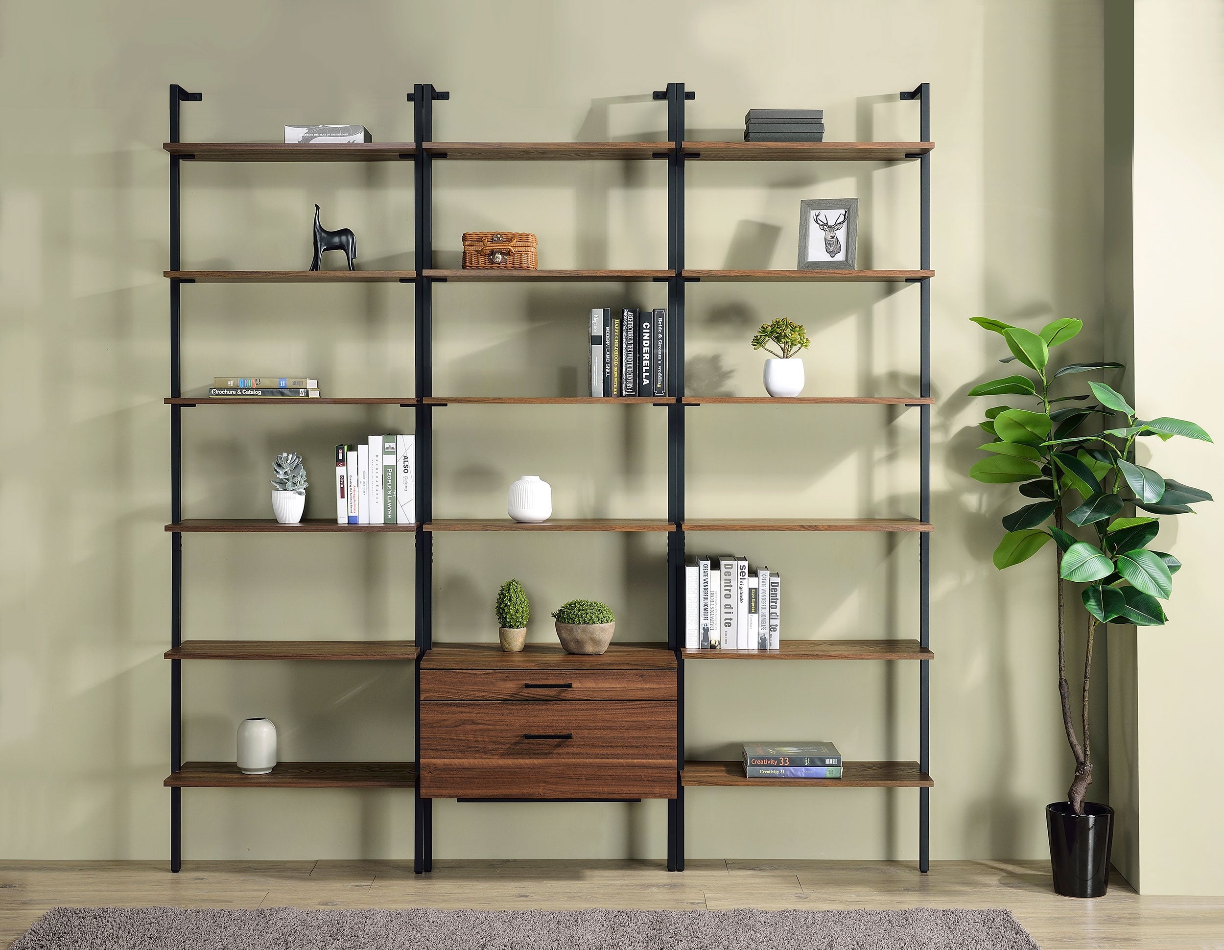 Owens 96-inch 6-shelf Wall Bookshelf Walnut-