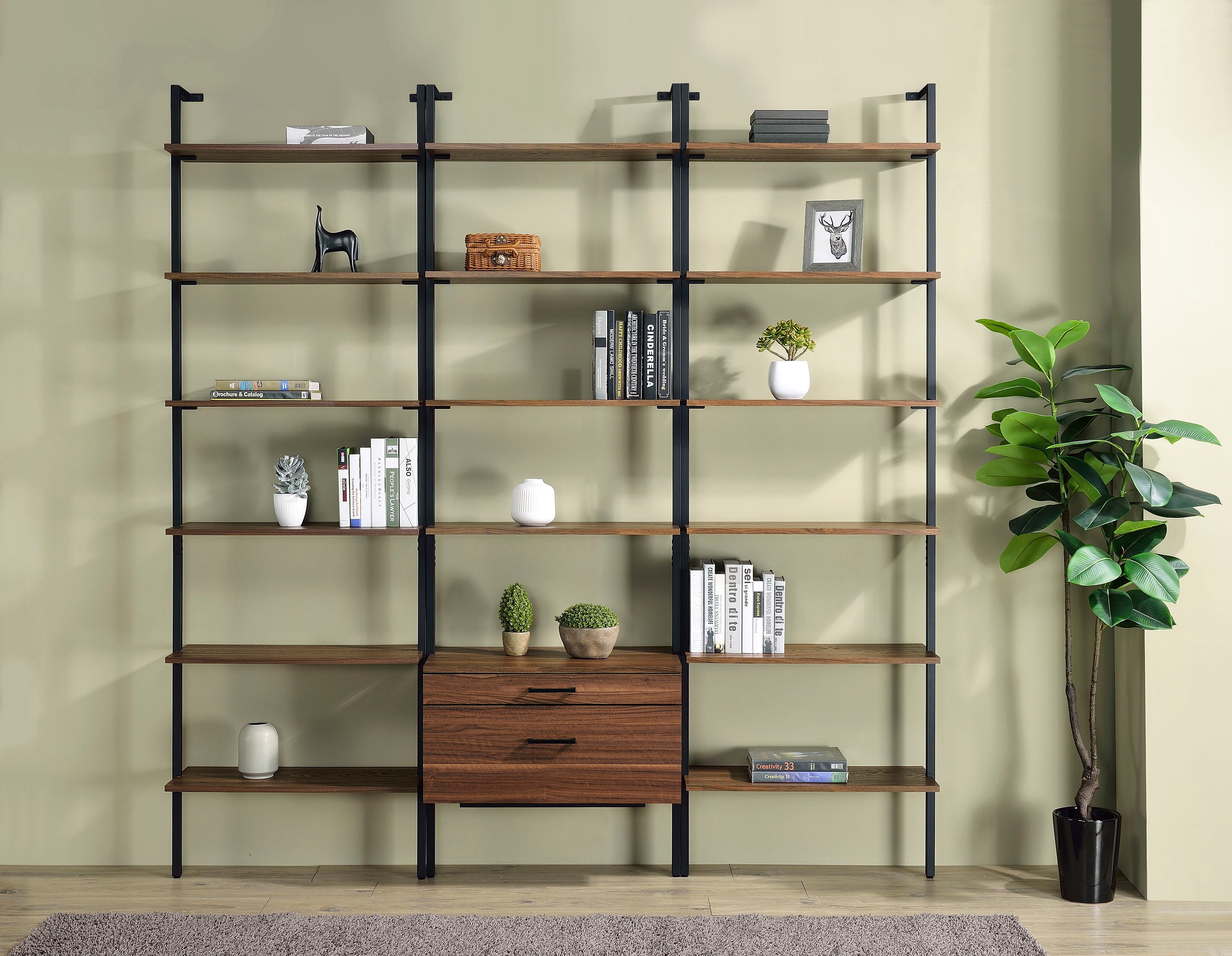 Owens 3-piece 96-inch Wall Mounted Bookshelf Set Walnut-